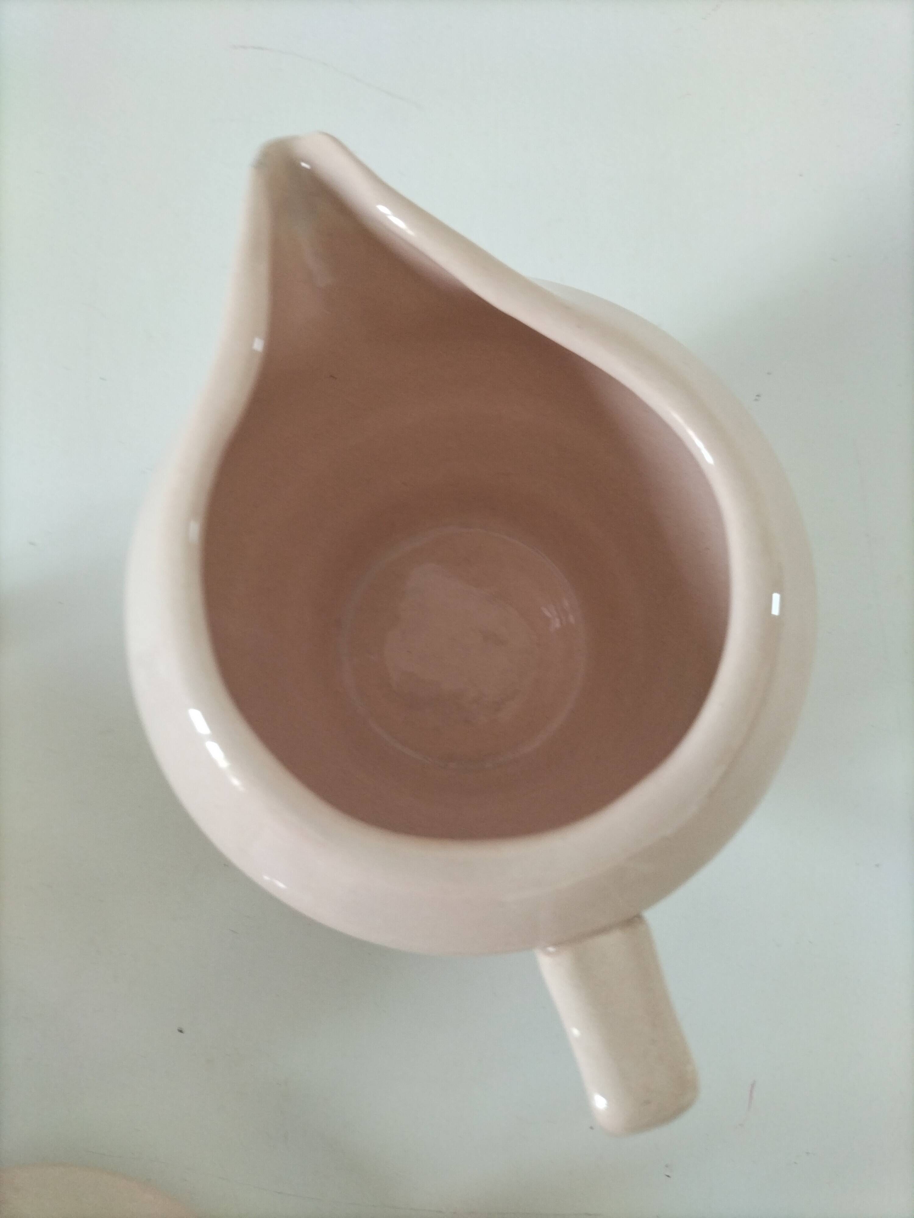 Art Deco sugar bowl and milk jug Céranord Saint-Amand pale pink