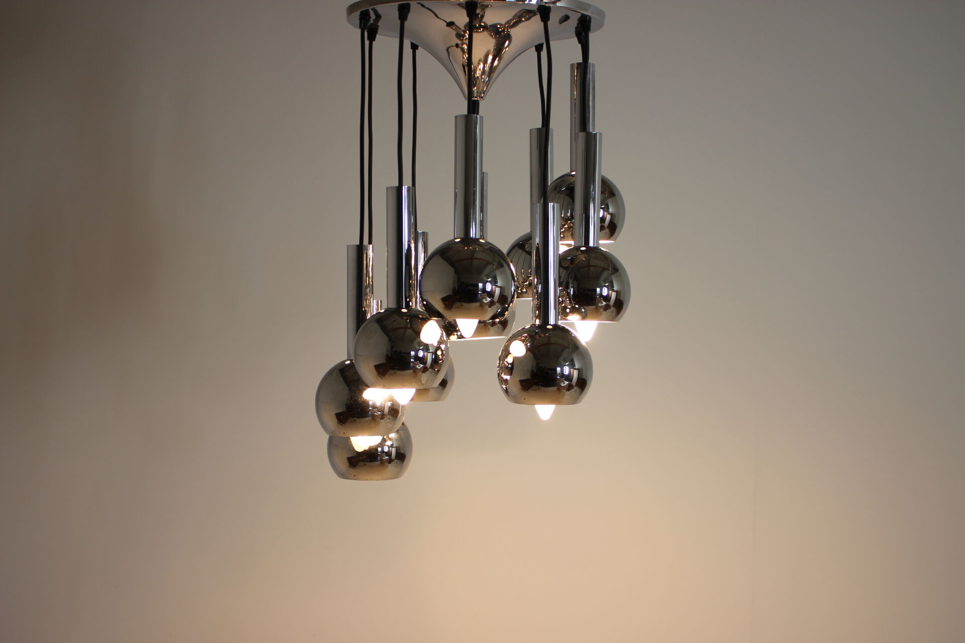 Beautiful cascade chrome pendant, 1970s