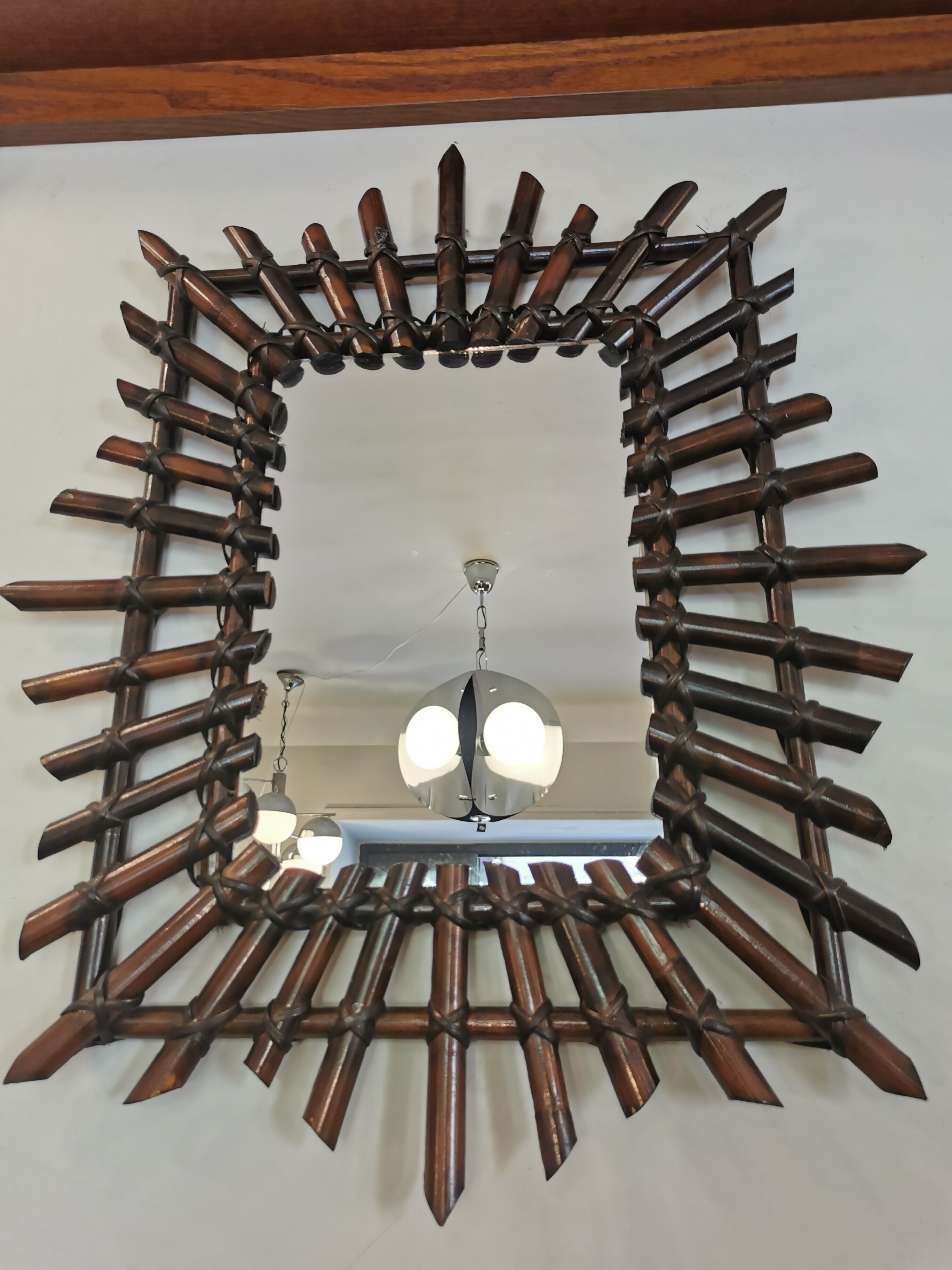 Bamboo mirror and vintage rattan 70s (60x50cm)