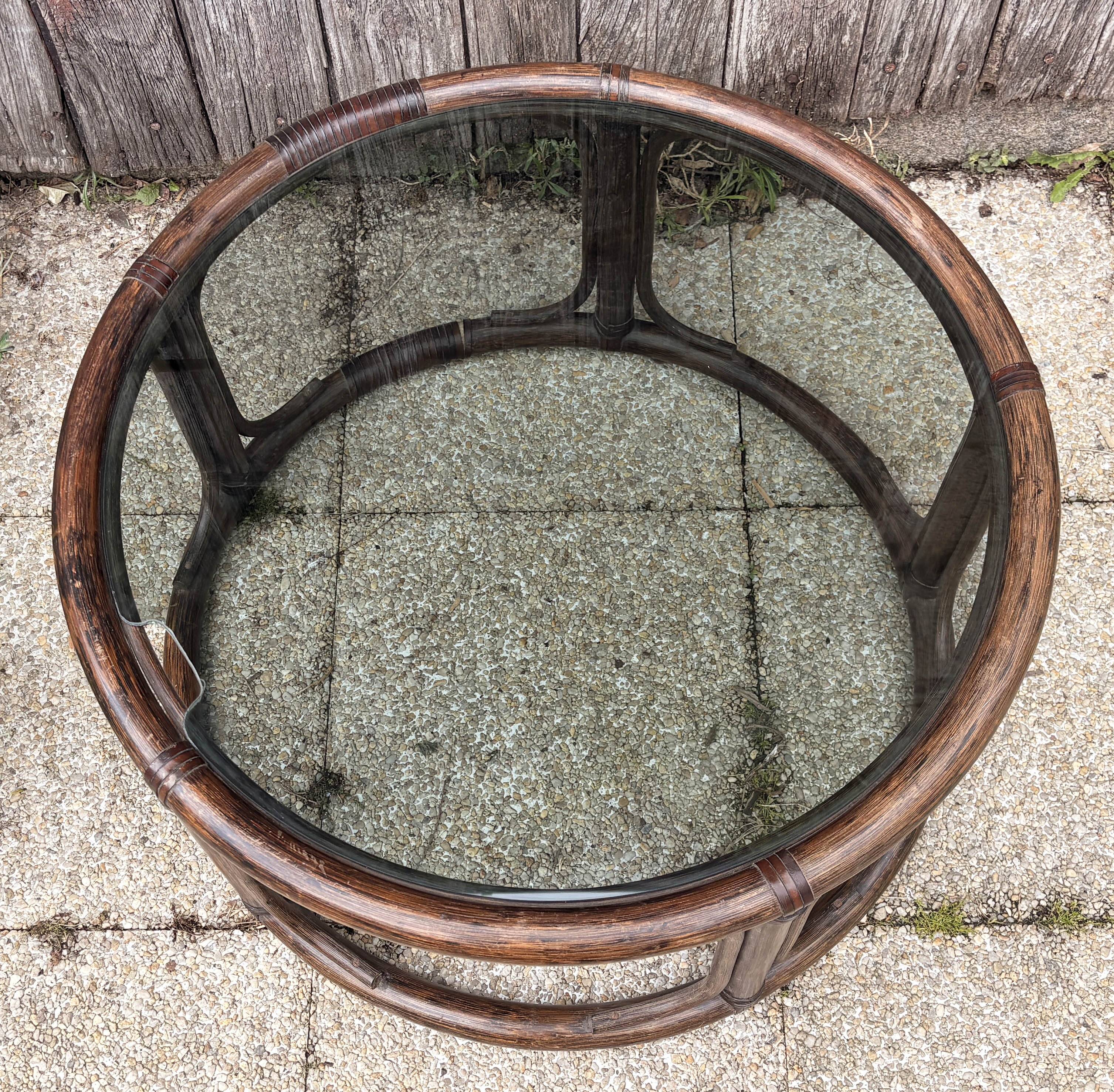 Rattan & glass coffee table “Riviera 70” – round, lightweight, bohemian chic style