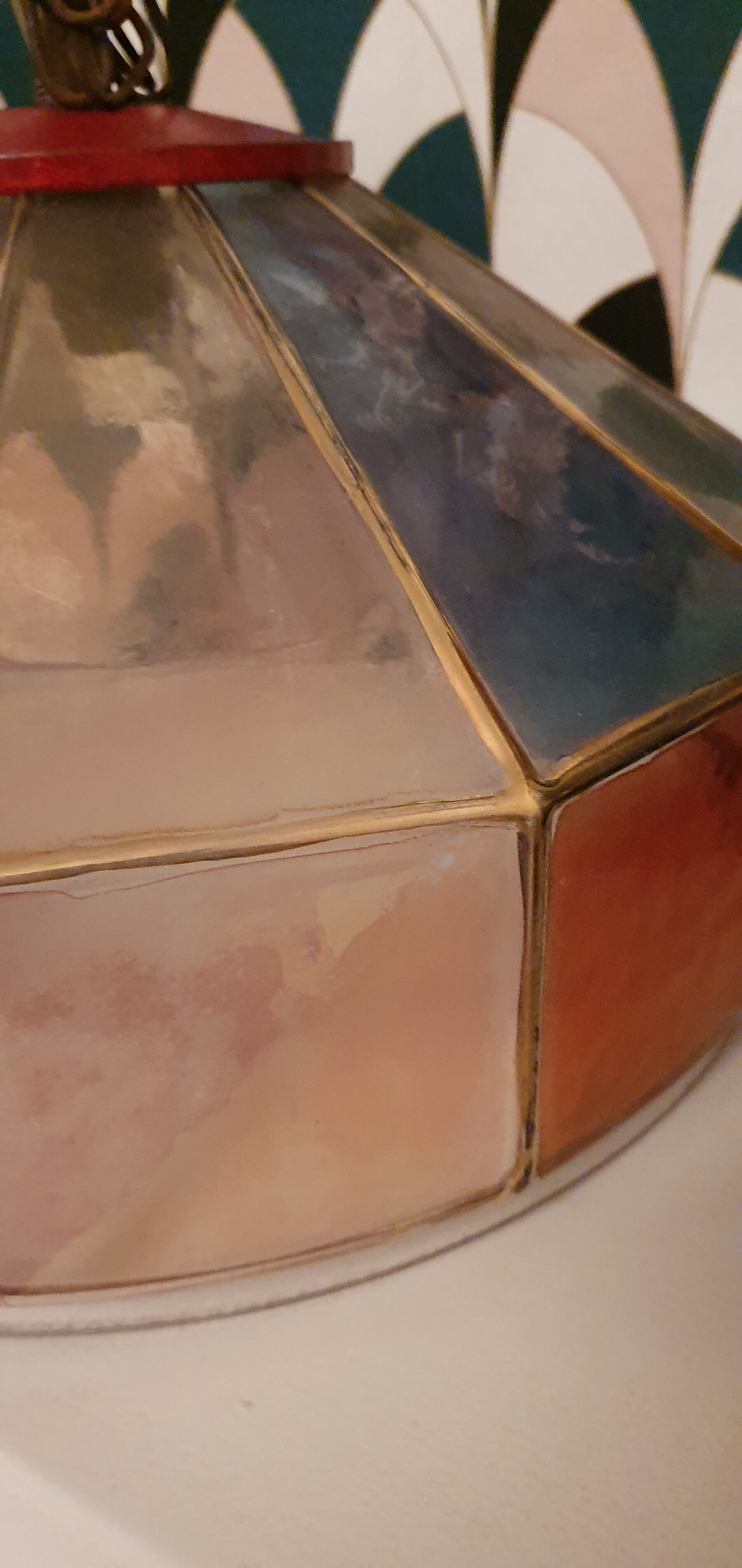 Glass and brass hanging lamp