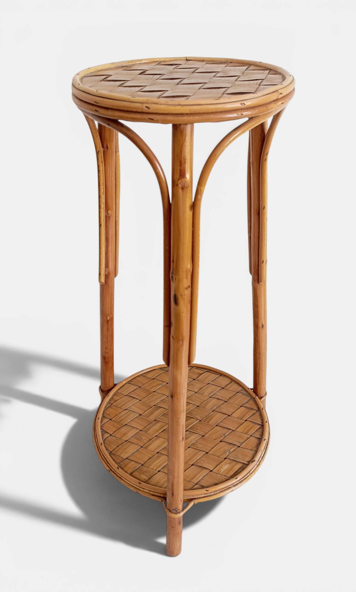 Table d'appoint, support à plante en bois, bambou et roseau, années 1960