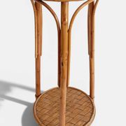 French Mid-Century Wood, Bamboo and Reed Plant Stand, 1960s