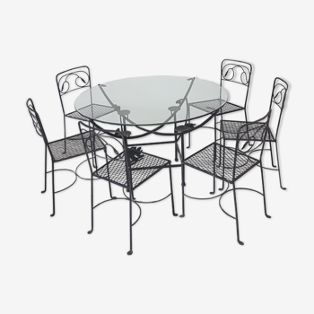 Table ronde en fer forgé avec 6 chaises