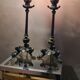 2 tripod lamps empire napoleon 1890 acid-etched tulips in unsigned bacara 46x15