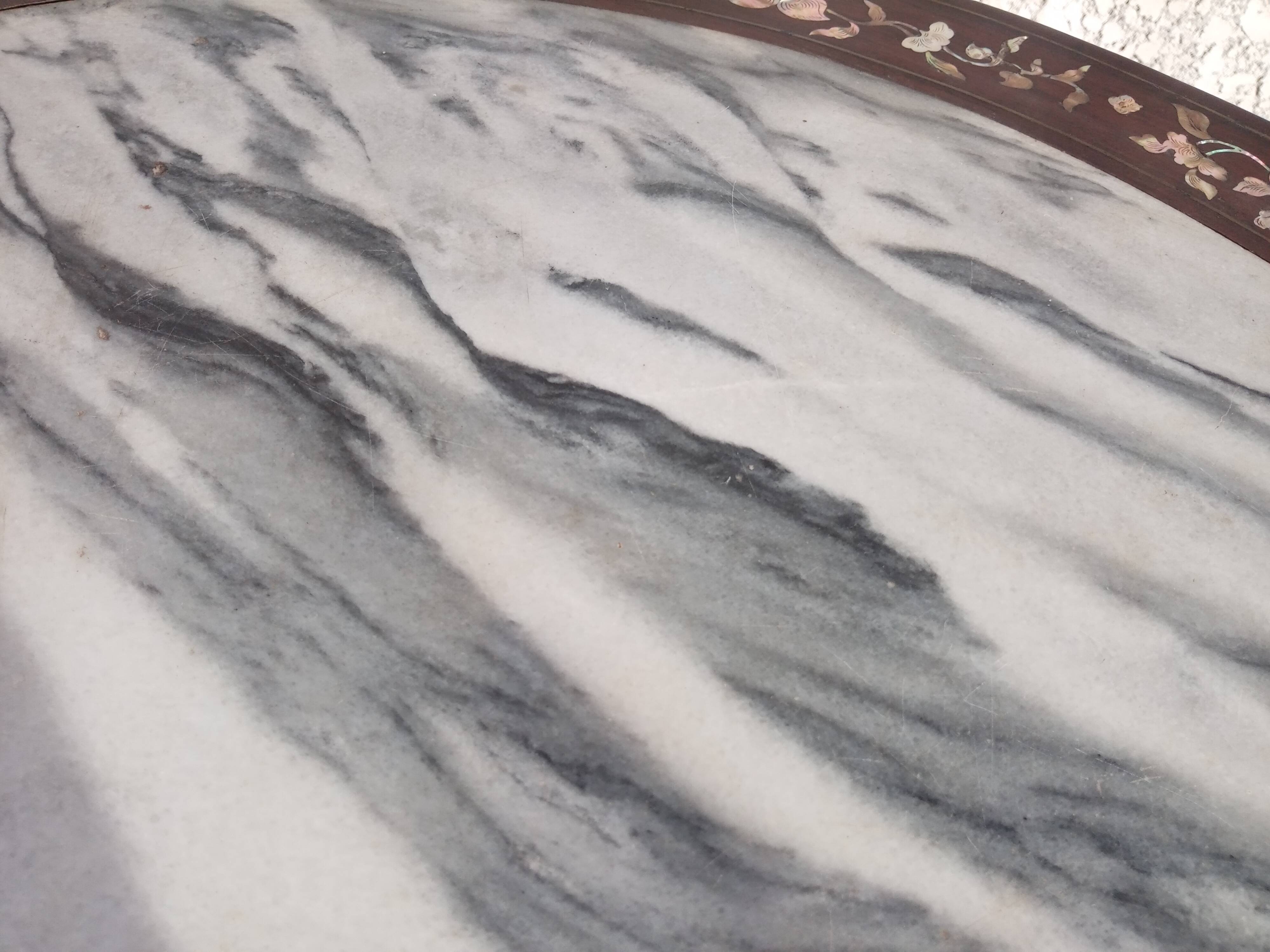 19th century Asian pedestal table with mother-of-pearl and brass inlay