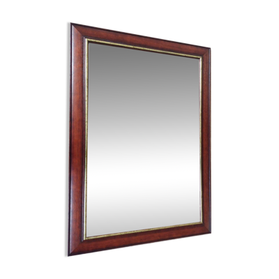 Miroir en bois de cerisier avec détails dorés et verre biseauté, 1980