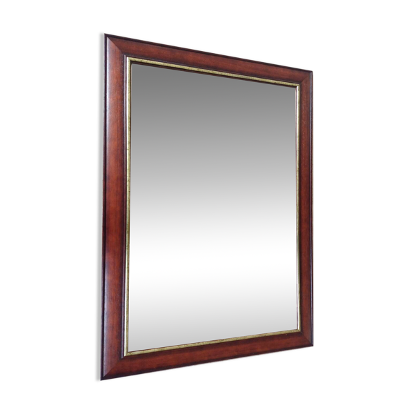 Miroir en bois de cerisier avec détails dorés et verre biseauté, 1980