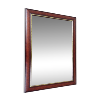 Vintage Cherry Wood Wall Mirror with Gilt Detail & Beveled Glass, 1980