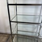 1980s stainless steel and glass bookcase shelf