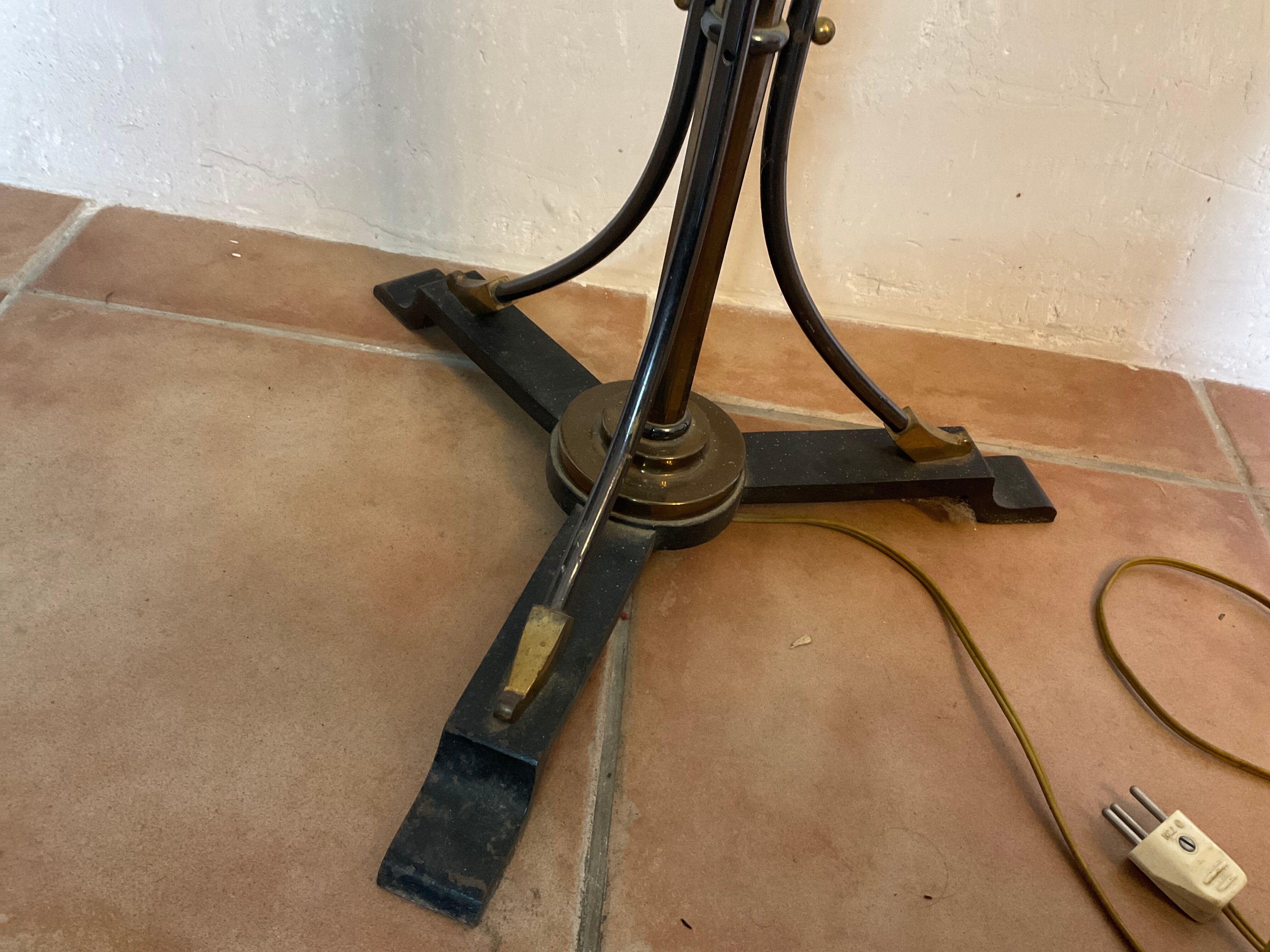 Lampadaire design bronze ,laqué noir et coupelle en verre