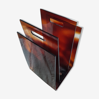 Plexiglas vintage smoked brown magazine holder circa 1970