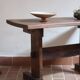 Solid oak coffee table, key stretcher, 1950s.
