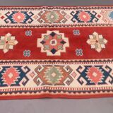 Old turkish kazak rug 140x83 cm vintage, red and blue