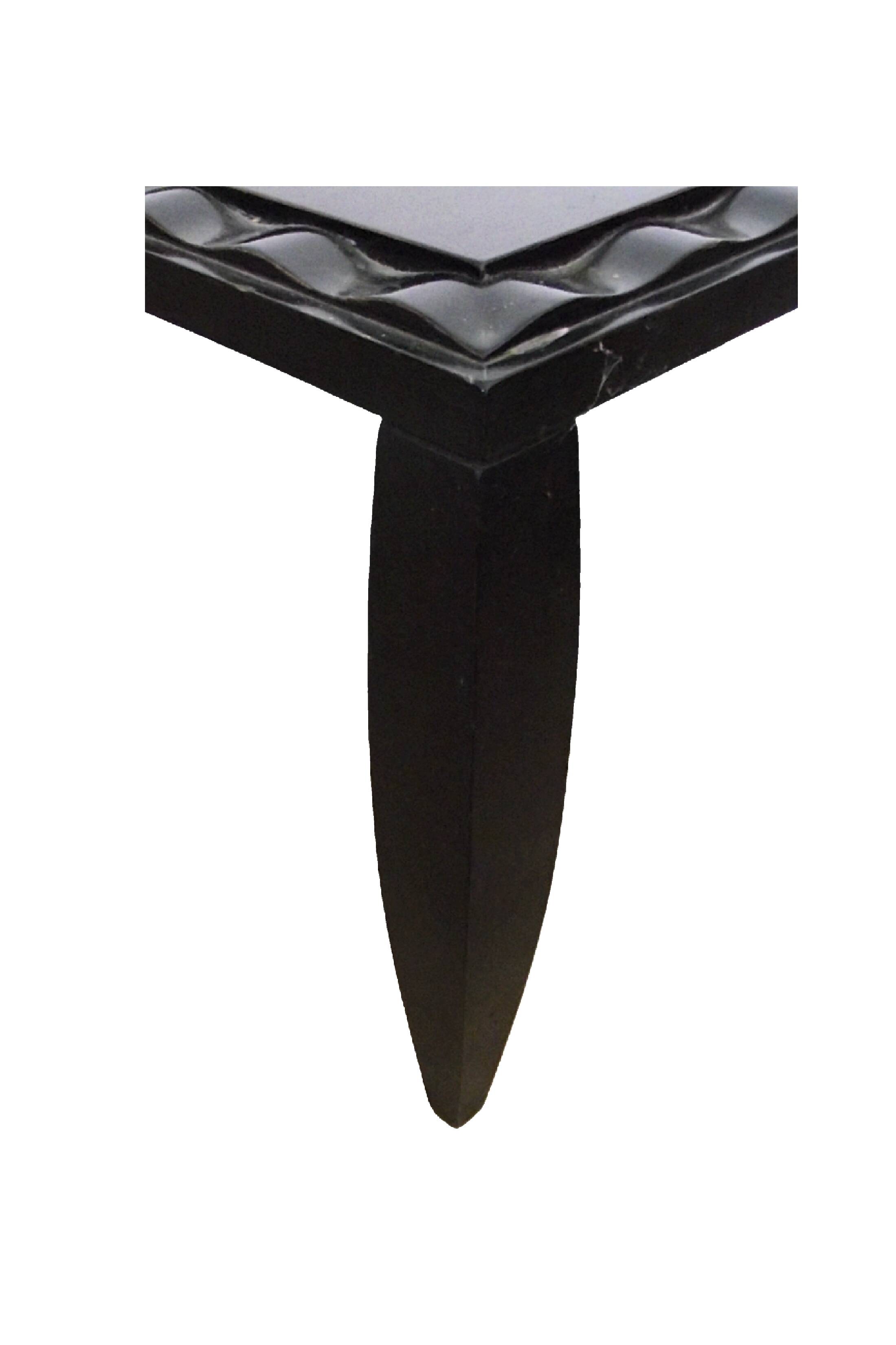 Pair of bedside tables with stylised design, good quality.