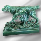Grande sculpture de setter irlandais en porcelaine de collection Art déco