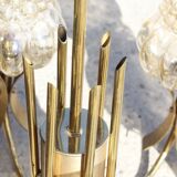 Mid-Century 6-light chandelier in Massive Brass - Iridescent Moulded Glass, Germany 1960s