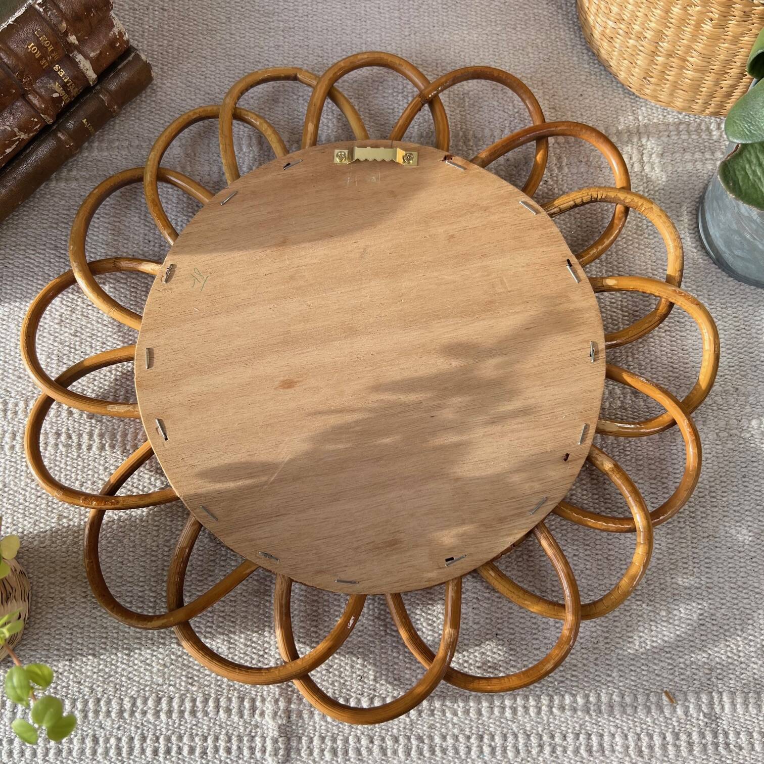 Round vintage wicker mirror