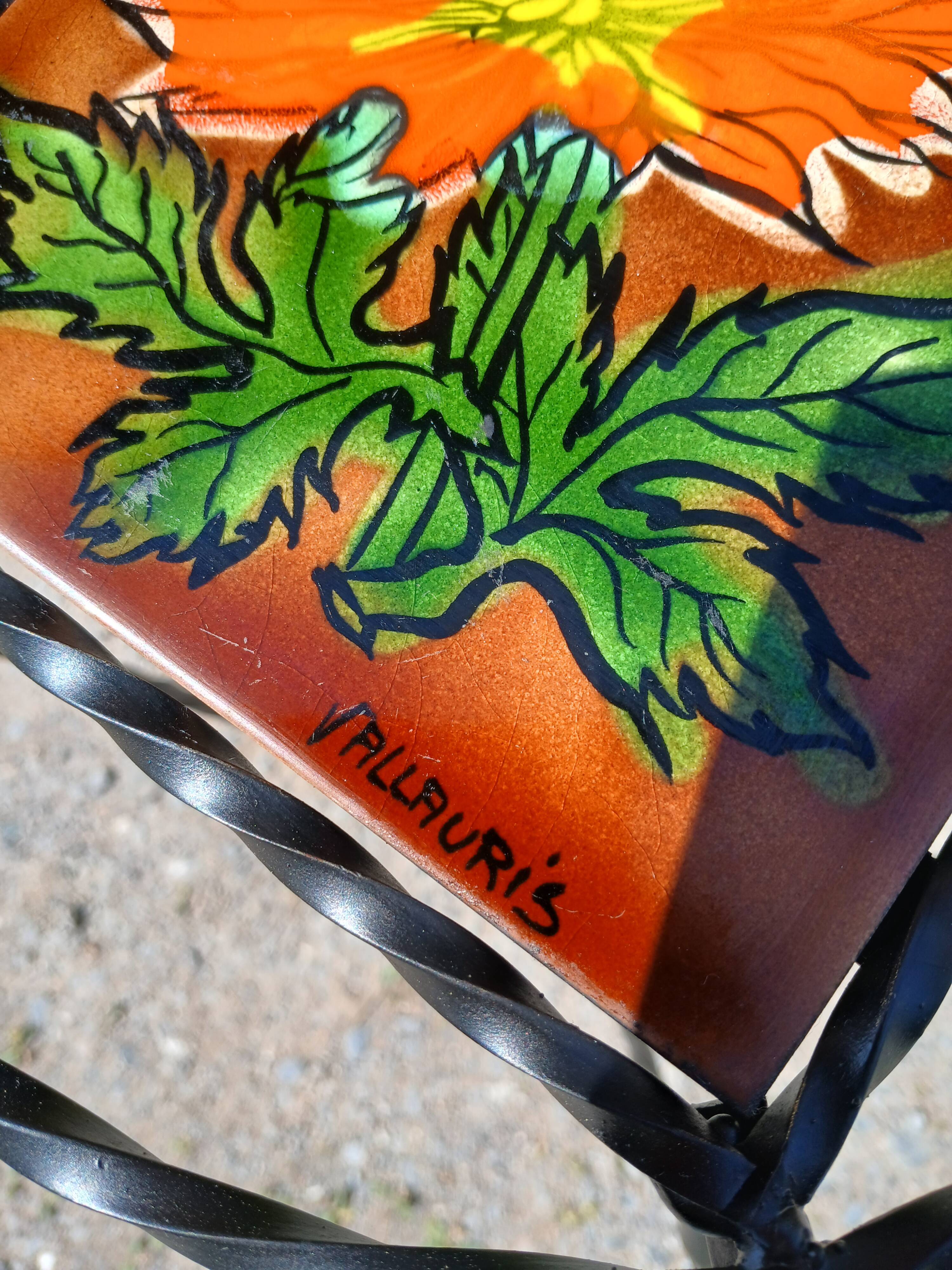Vintage plant stand with Vallauris pottery.