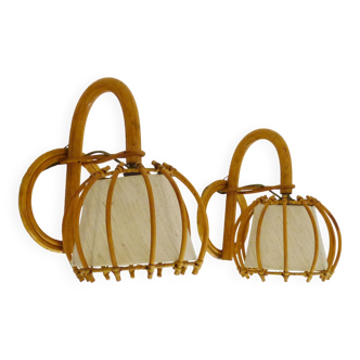 Pair of wall lights in rattan, bamboo Louis Sognot