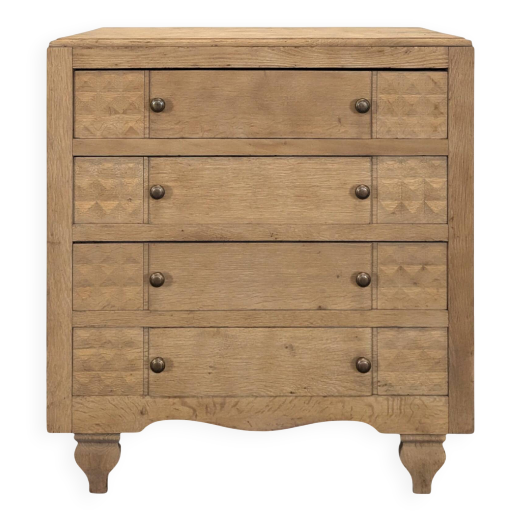 Brutalist commode with stripped diamond tips.