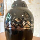 Large black and silver art deco vase