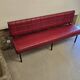 1960s double bistro bench in buttoned burgundy red skai