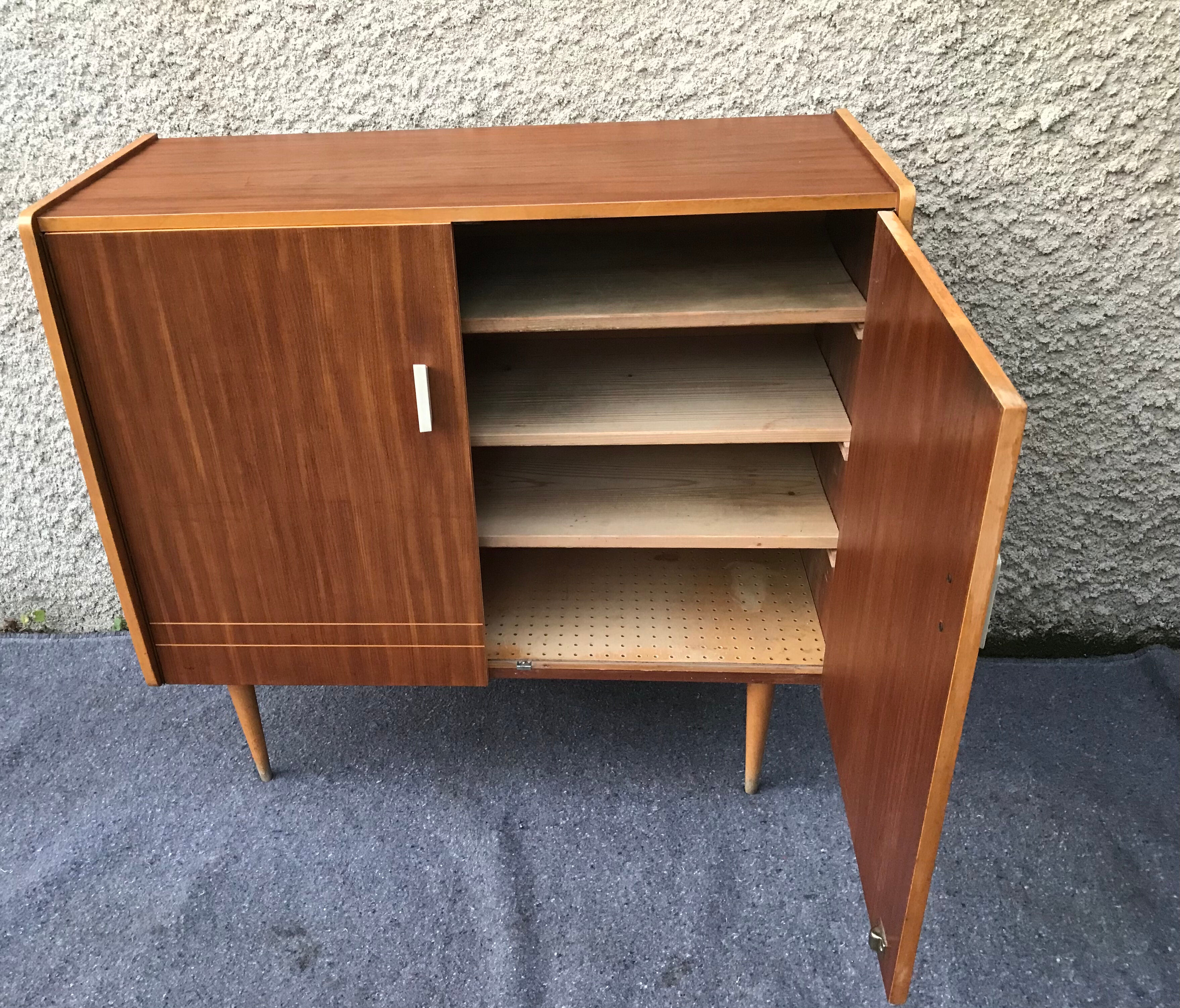 Sideboard stand vintage storage cabinet blond walnut veneer 1960-1980's