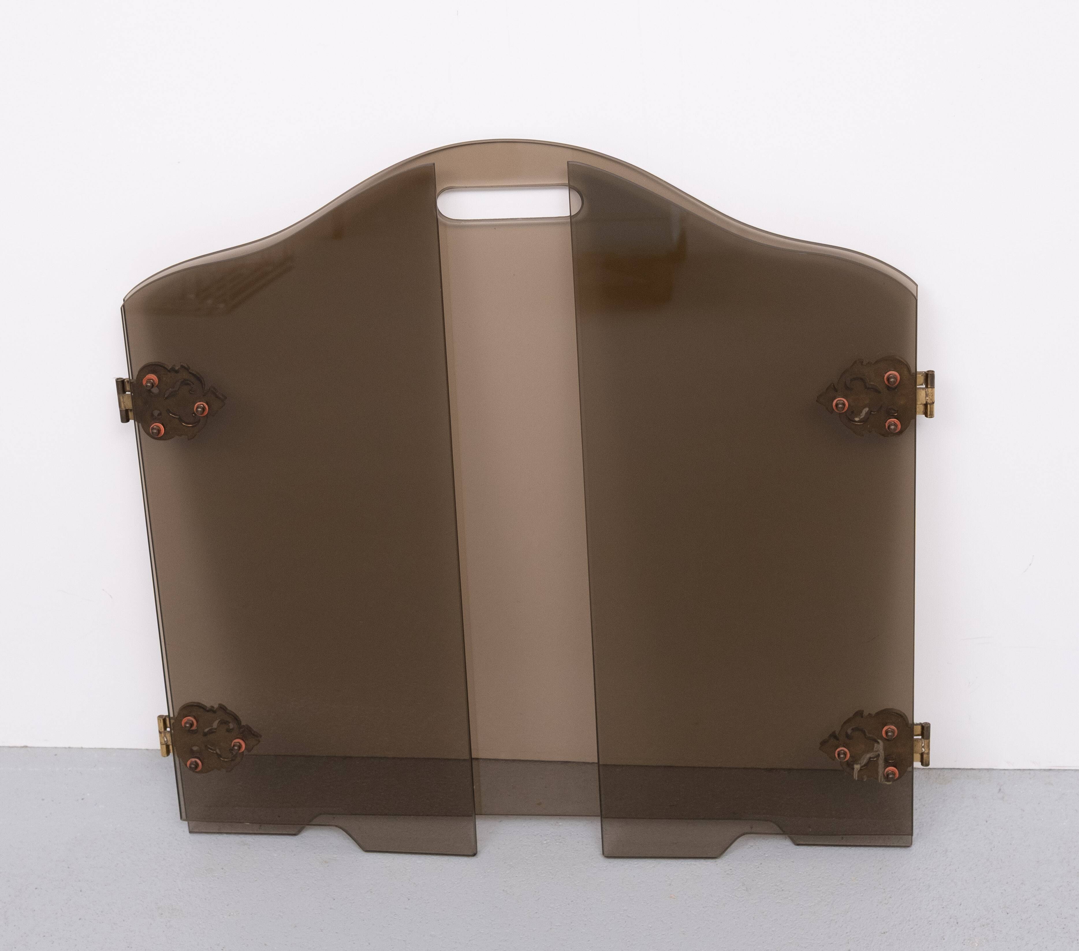 Triptyque pliant en verre fumé, pare-feu des années 1950