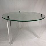 Vintage round coffee table in glass and plexiglass