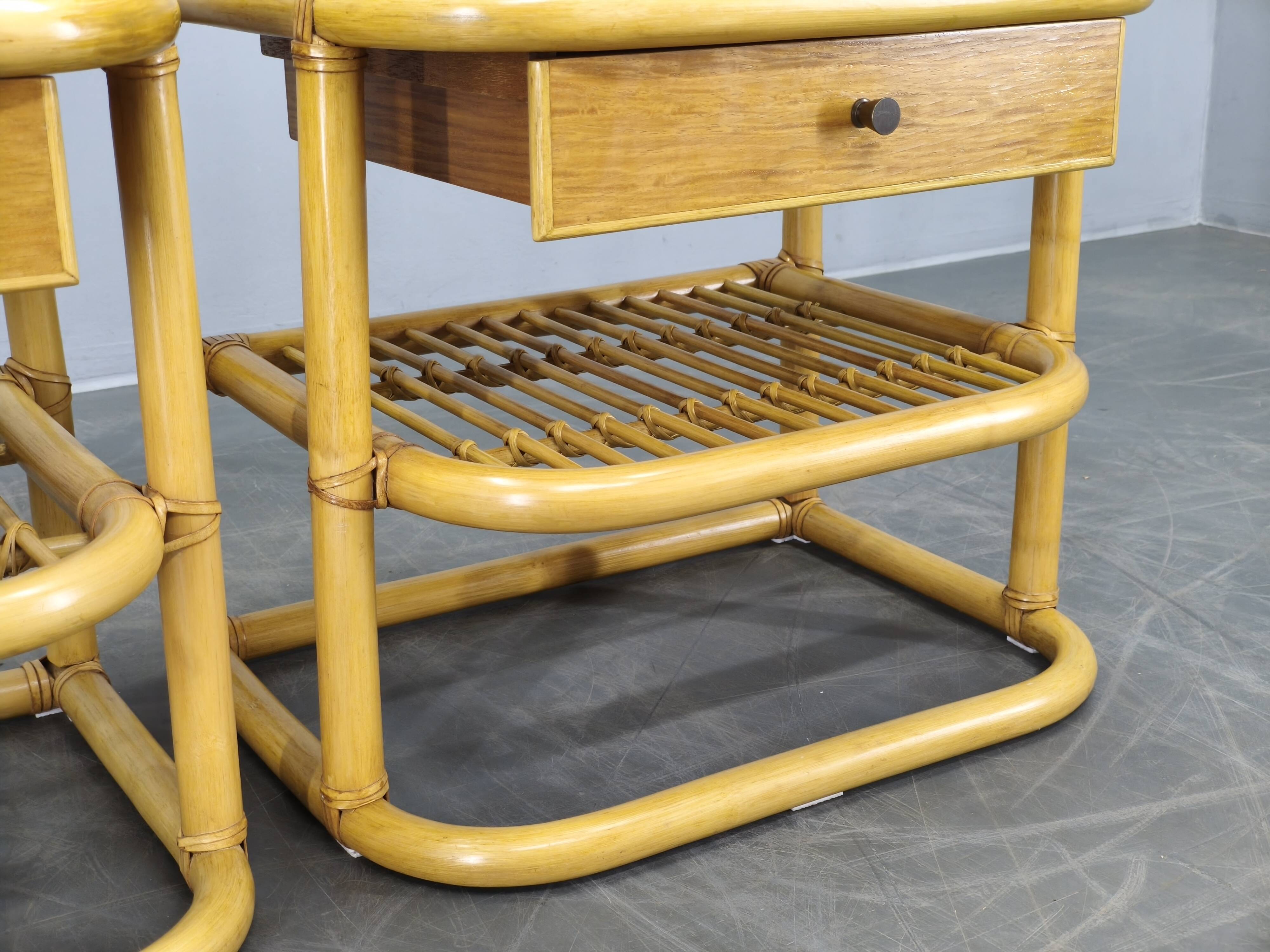 Pair of bamboo bedside tables by Kenneth Bergenblad for DUX, 1960s