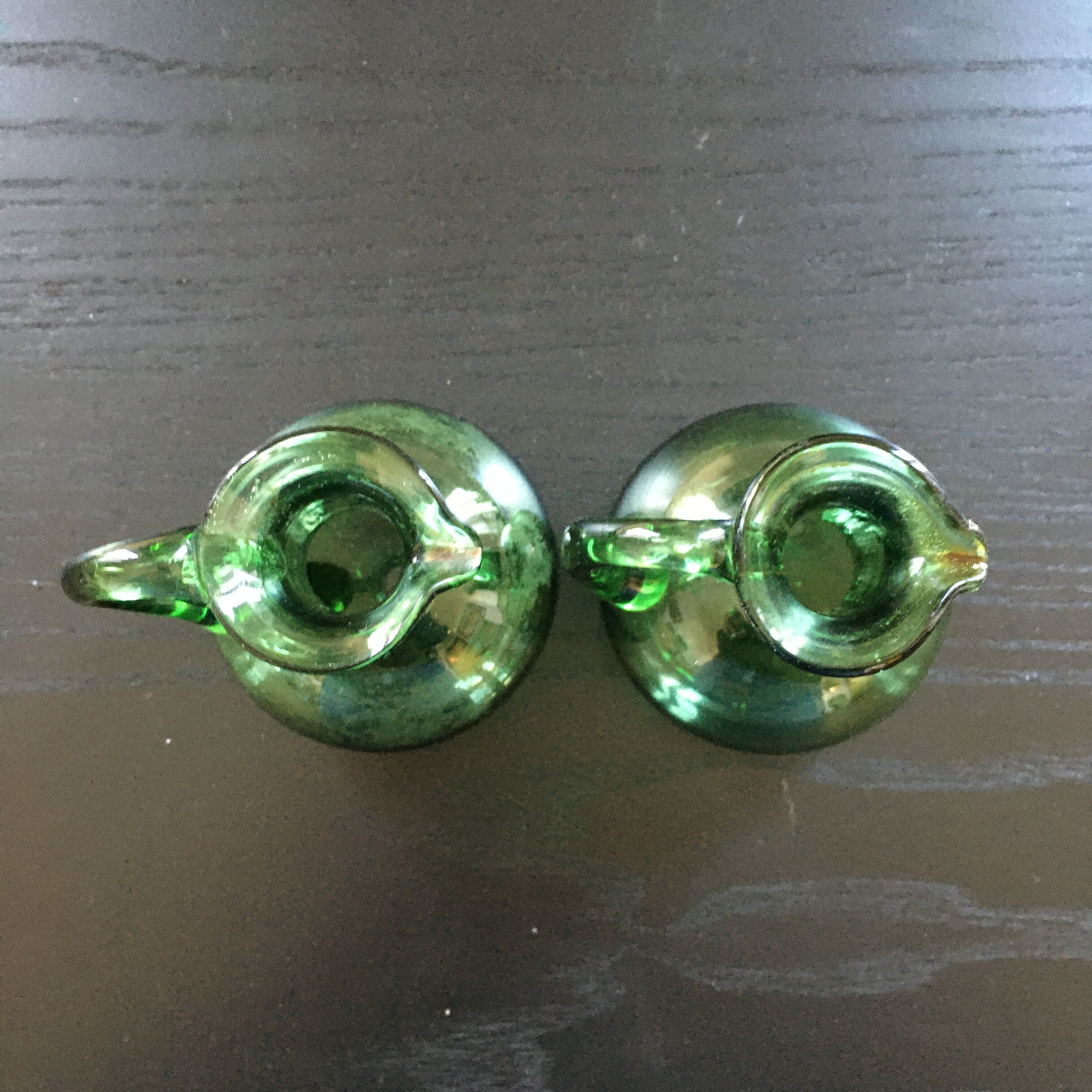 Set of 2 vials green glass