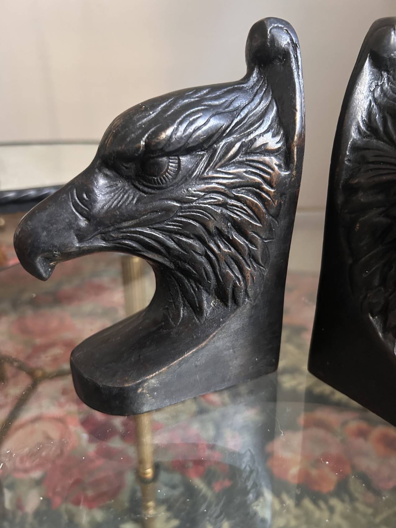 Pair of eagle bookends in patinated bronze – Art Deco style