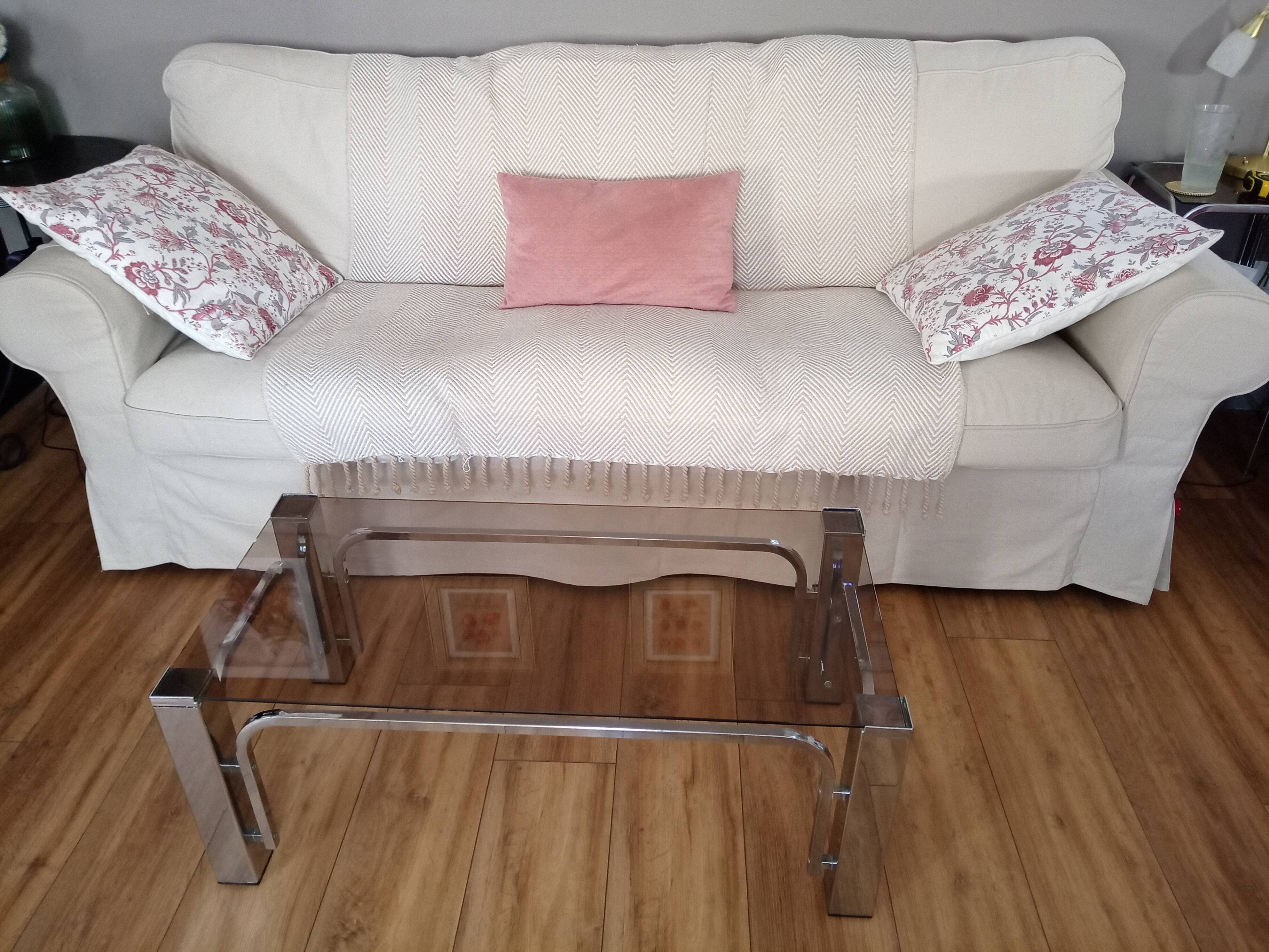 Vintage 70s lounge coffee table chrome-plated base and smoky glass tray