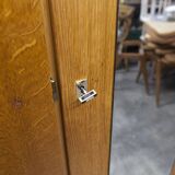 French wardrobe with tapered legs, 3 doors, 1 mirror (27*130), and 1 drawer.