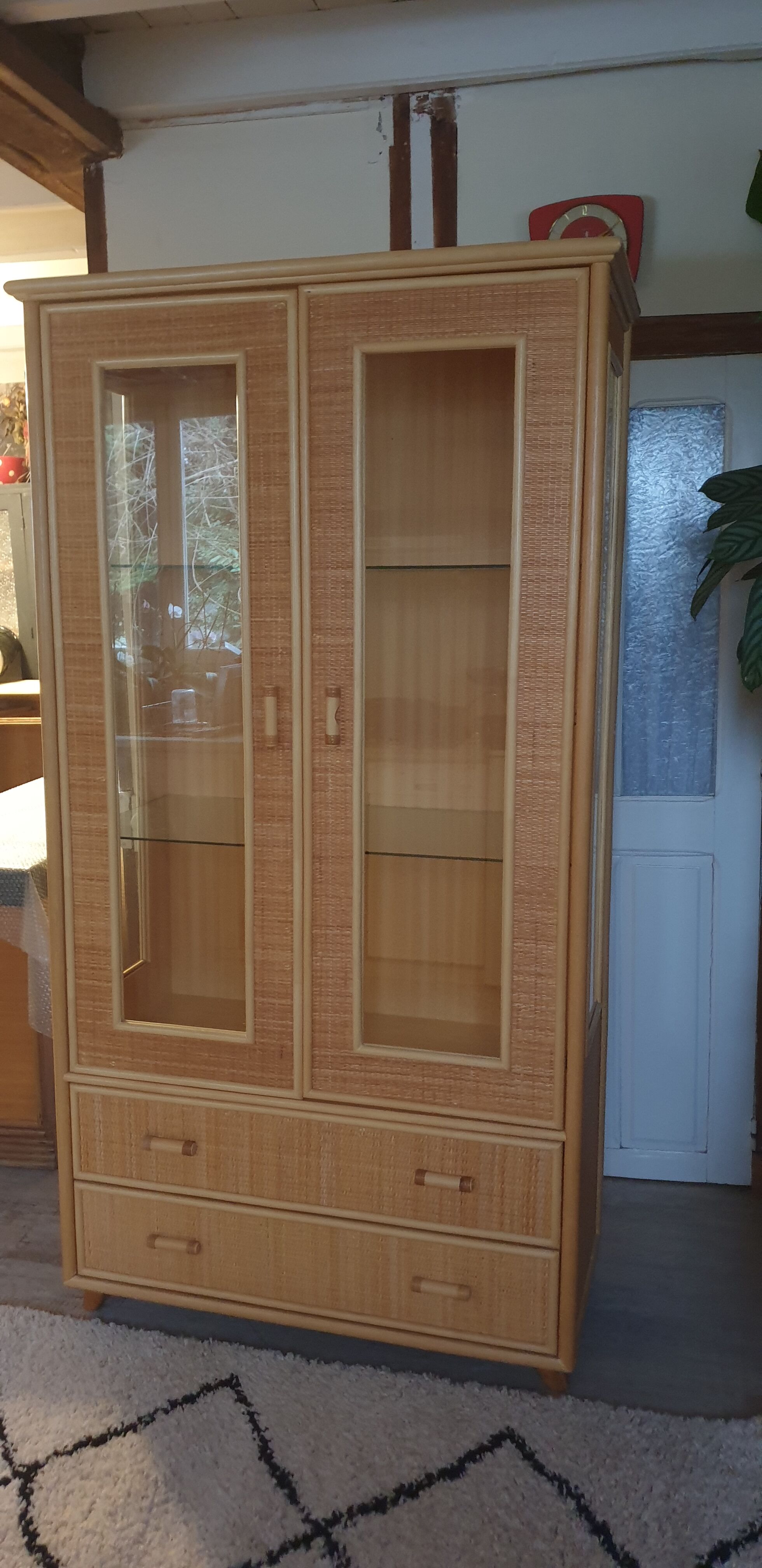 Rattan glass cabinet