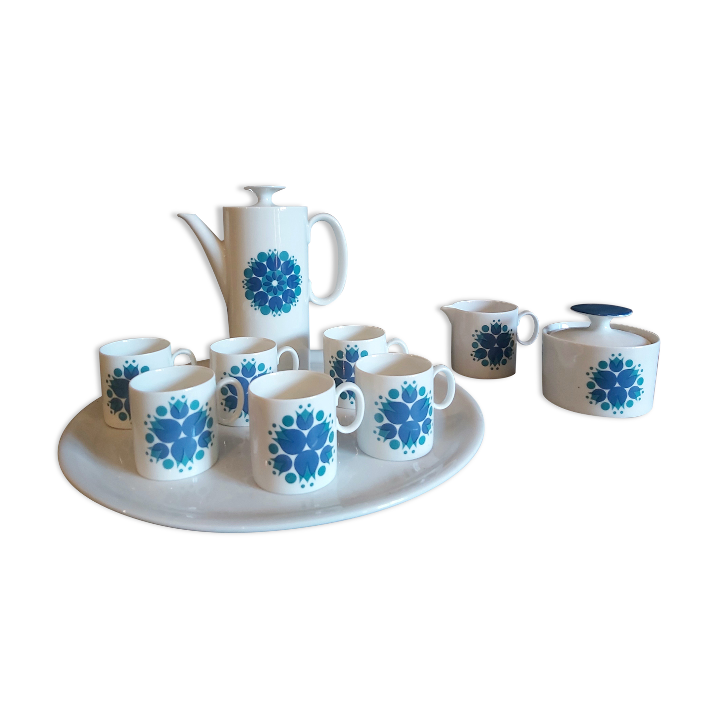 Thomas Rosenthal Germany porcelain Tulips coffee set in greens and blues