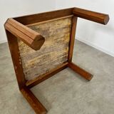 Ancienne table basse plateau marbre doré design années 70 pieds bois vintage
