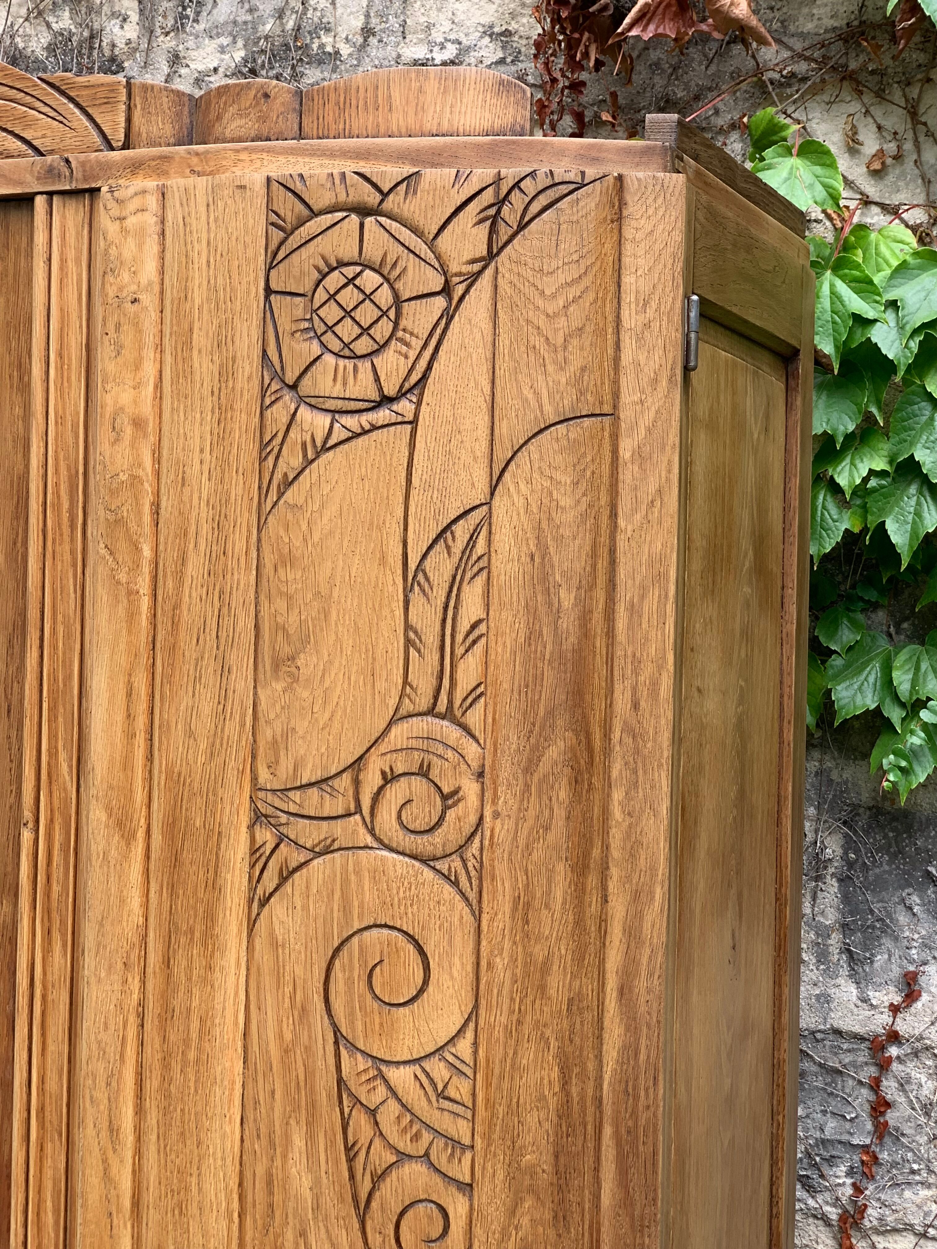 Parisian art deco wardrobe solid raw oak 1930