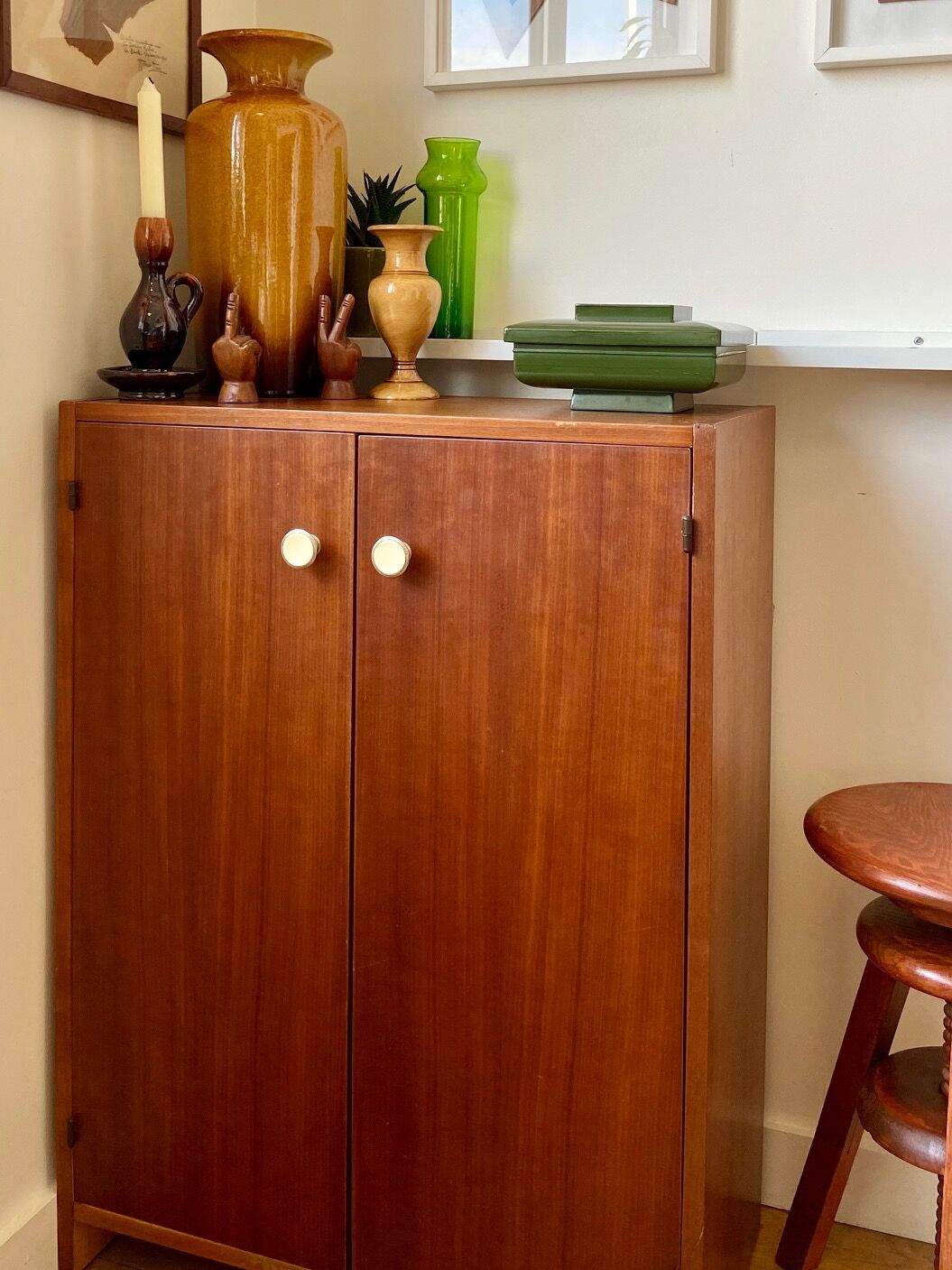 60's wooden shoe cabinet