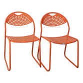 Pair of vintage red garden chairs from the 70s, italian design