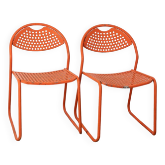 Pair of vintage red garden chairs from the 70s, italian design