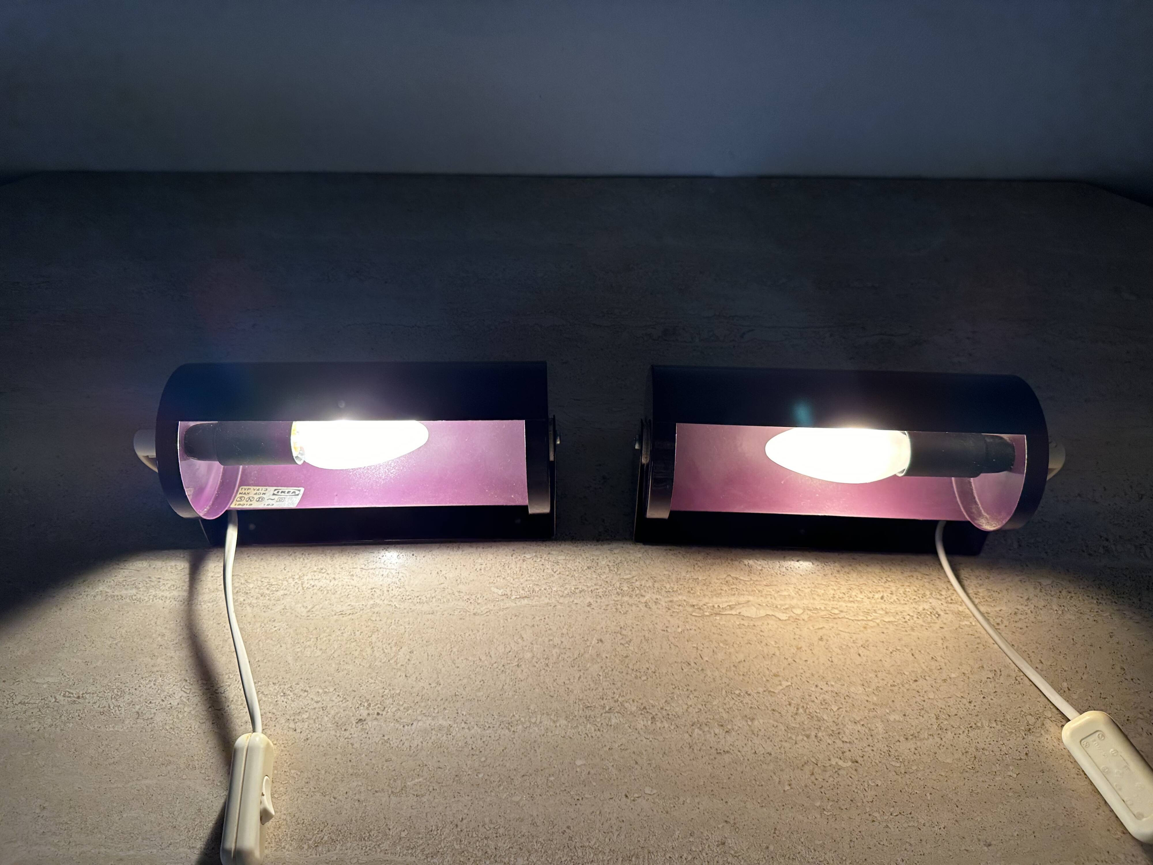 Vintage IKEA LOD V413 purple metal wall lamp bedside lamp wall lamp 1980s S