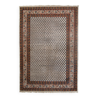 Tapis vintage fait main Seraband en laine blanche et brune (124cm x 185cm)