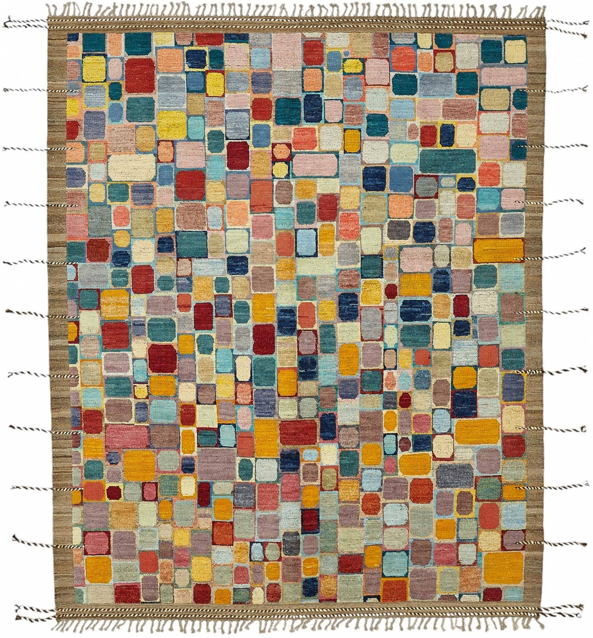 Hand-Knotted Turkish Contemporary 254 cm x 313 cm Multicolor Wool Carpet