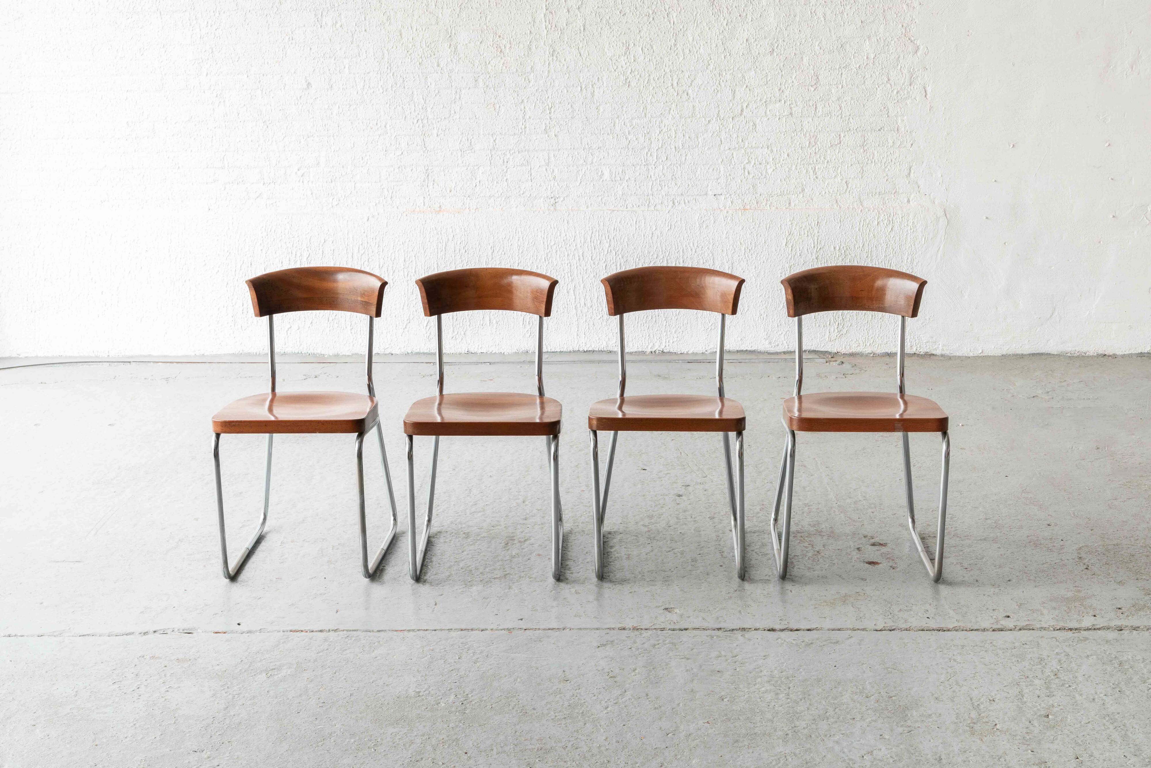 Set of 4 'B257' dining chairs by Emile Guillot, 1920s