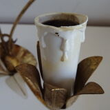 Pair of golden metal wall lights with vintage foliage flower decor