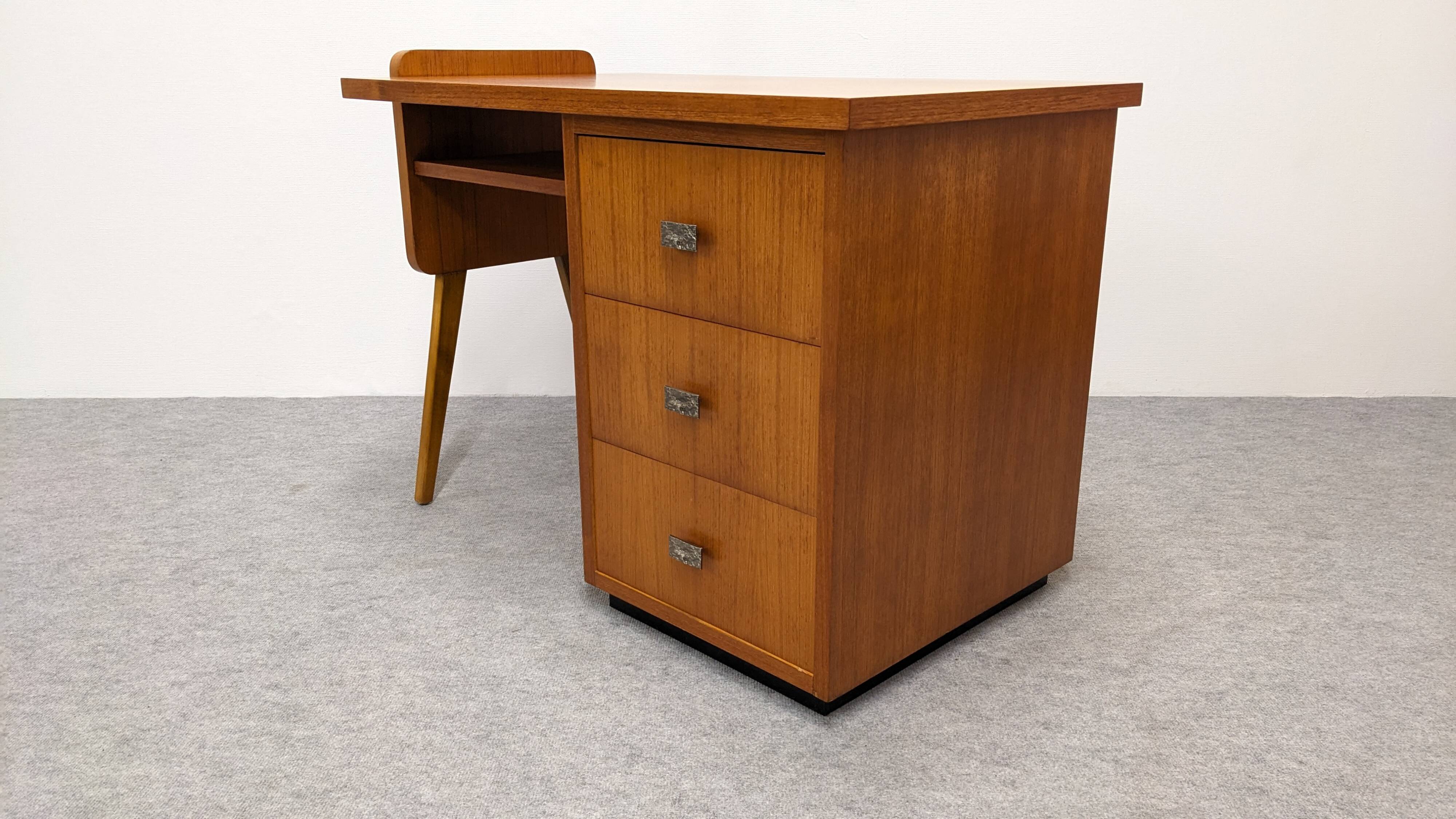 Modernist desk in blonde rosewood, France circa 1960.