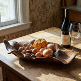 Large monoxyle bowl made of dark raw olive wood from the 1950s.