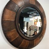 Large round leather mirror